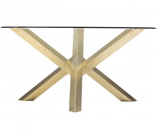 Gold Round Glass Dining Table , Stainless Steel Base Dining Table With Glass Top