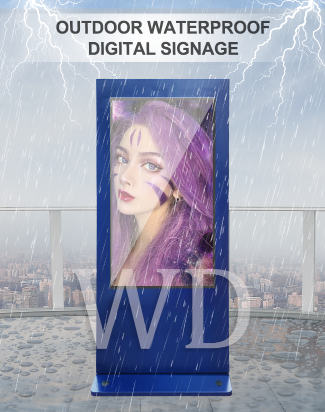Navy Blue Outdoor LCD Digital Signage Totem WIFI 2.4G Bluetooth 5.0 Adjustable Screen Brightness