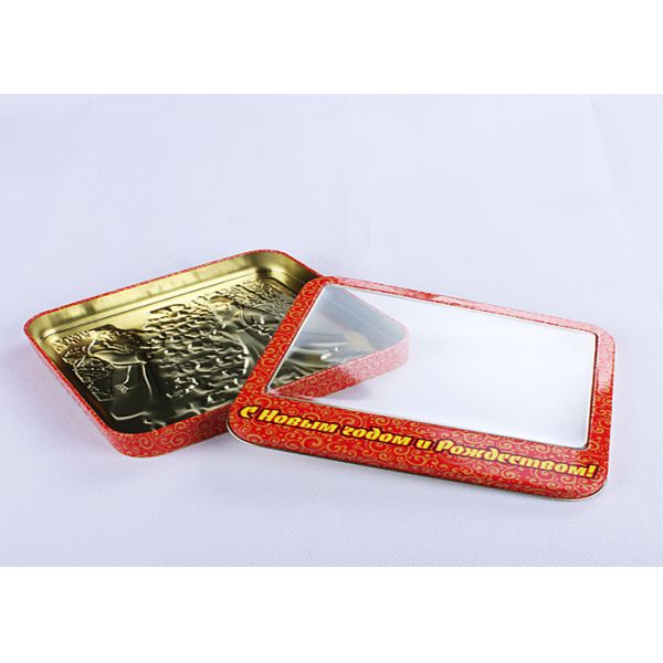Christmas Red Candy Gift Tin Containers With Clear PVC Or PET Window YT1155