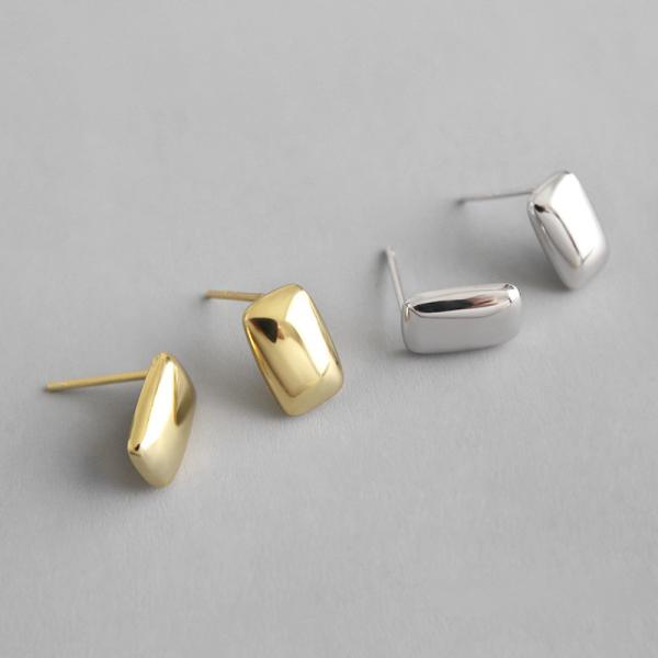 Lanciashow Smooth 925 Sterling Silver Gold Plated Square Stud Earrings Fine Jewelry
