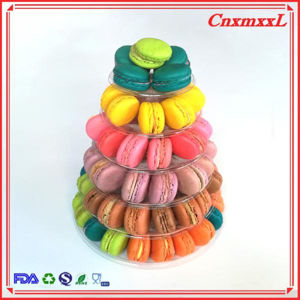 Suporte francês da torre de Macaron de 6 séries em volta do suporte plástico claro do queque