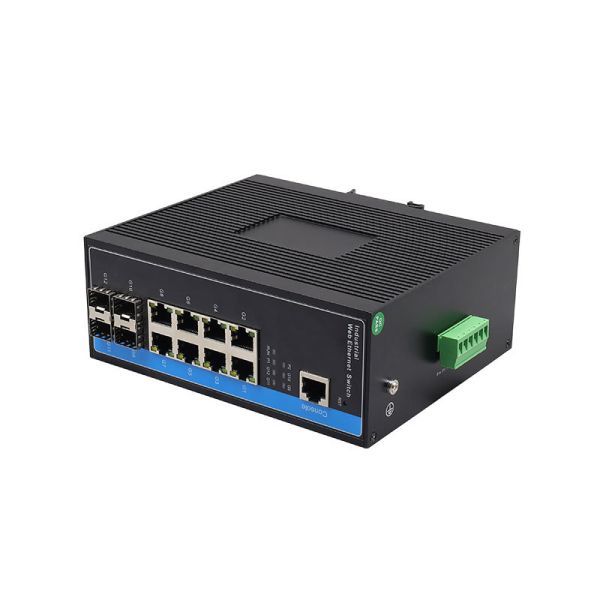 Industrial L2 Managed Gigabit PoE Switch 8 PoE RJ45 Ports 4 SFP Fiber Uplink Slots