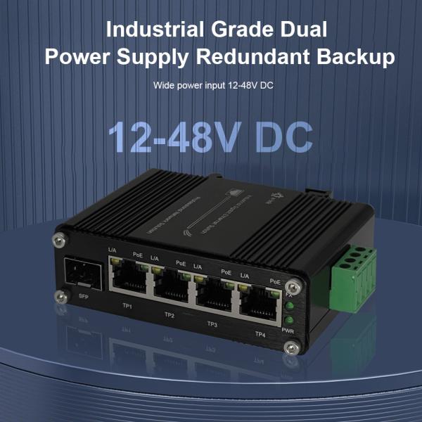 Industrial 4 Port 10/100/1000M Unmanaged PoE Ethernet Switch With 1 Port 1000X Gigabit SFP