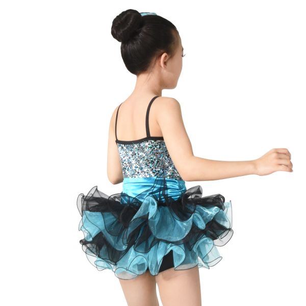 MiDee Costume Sequin Top Multi Colors Tires Tutus with Ruffled Hem Wide Waistbands Dance Competitions Dress for Girls.