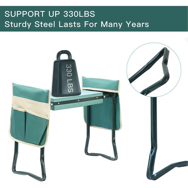 Garden Kneeler And Seat With Tool Pouch, Portable Folding Garden Stool, Heavy Duty Gardening Kneeling Bench