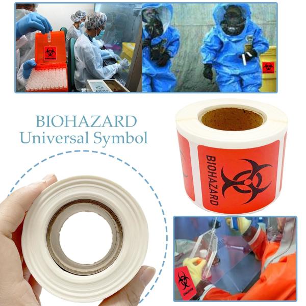 Biohazard Safety Labels 2 X 2 Inch Squares Adhesive Stickers Hard Hat Stickers, Biohazard Warning Labels For Labs