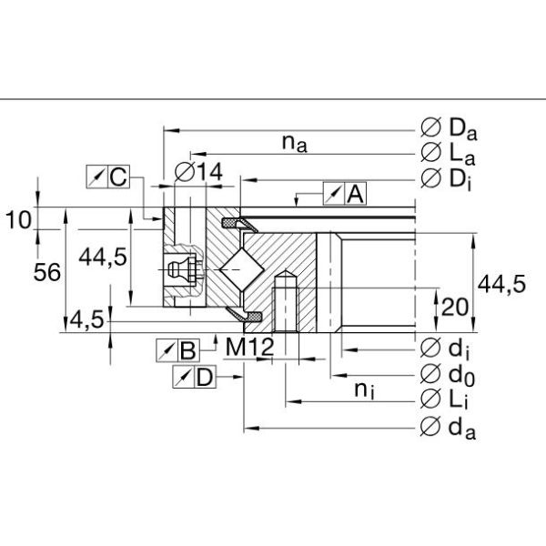 XSI140544-N Cross roller bearing 444X614X56mm slewing rings internal gear teeth both seals luoyang bearing China supplie