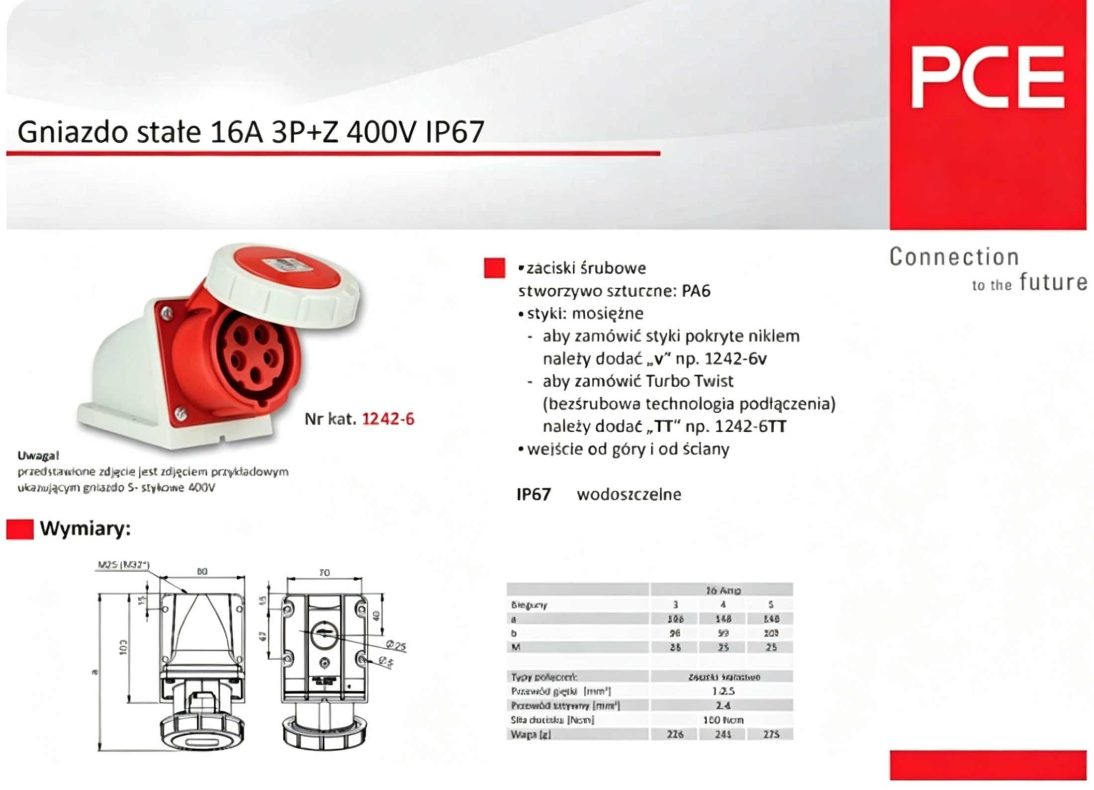 PCE Shore Power Industrial Waterproof Explosion-proof Plug with Socket 380V 32A 4 Pins IP67 Typ1242 Plastic Material