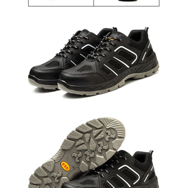 Zapatos de trabajo antiestáticos Microfibra + Tejido volador Zapatos de trabajo Suela de PU Zapatos de seguridad industrial Entresuela de Kevlar Anti-perforación Puntera de acero Anti-aplastamiento