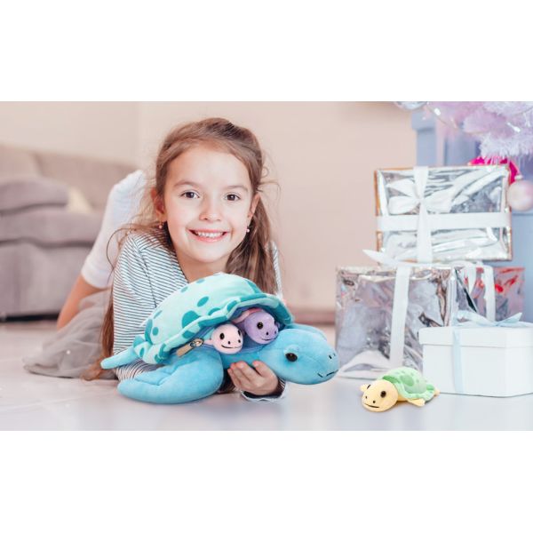 MorisMos Multicolored Sea Turtle Plush Toy Soft Mommy Turtle 3 Babies Blue PP Cotton Filled Great Stress Relief Gift Boys Girls