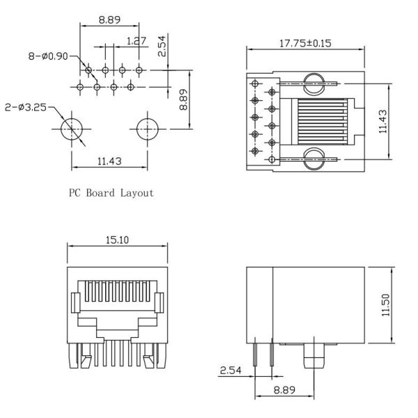 A-2004-2-4-LP-N-R / 85503-5001 Unshielded 1X1 Port RJ45 8P8C Jack LPJE180XNNL