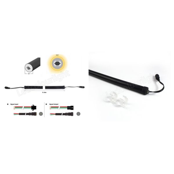 Black Silicone D25mm LED Neon Strip 360° Full Emitting DMX RGB Neon Tube Light