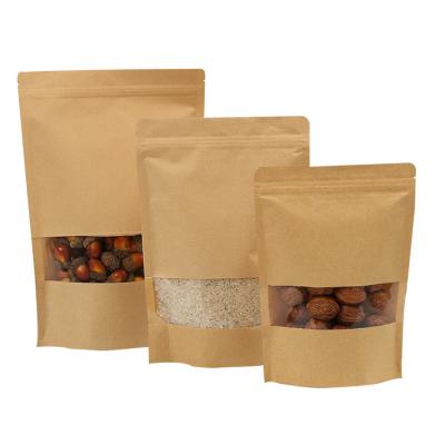 Kraft PLA Bio Degradable Stand Up Pouch Bags With Clear Window And Ziplock For Dry Fruits Snack Grains