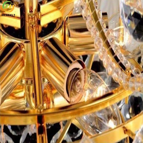 LED Gold K9 Crystal Hanging Ceiling Light Modern Round Crystal Chandeliers