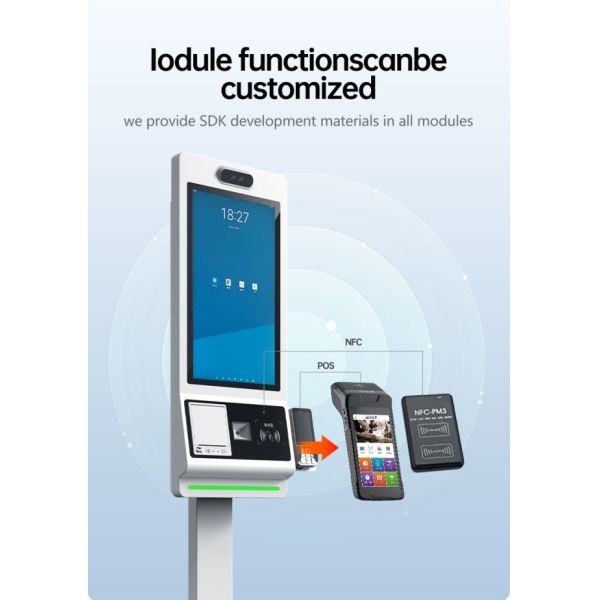 Factory Price Customizable 21.5 Inch Touch Screen Square Self Order Kiosk Machine with SDK Barcode Reader