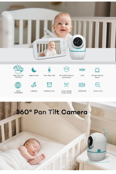 Moniteur HD pour bébé avec caméra HD 720p et batterie de 8 heures