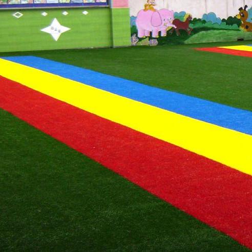 Rainbow Plastic Kids Blue Artificial Grass Carpet Mat For Kindergarten Play Area