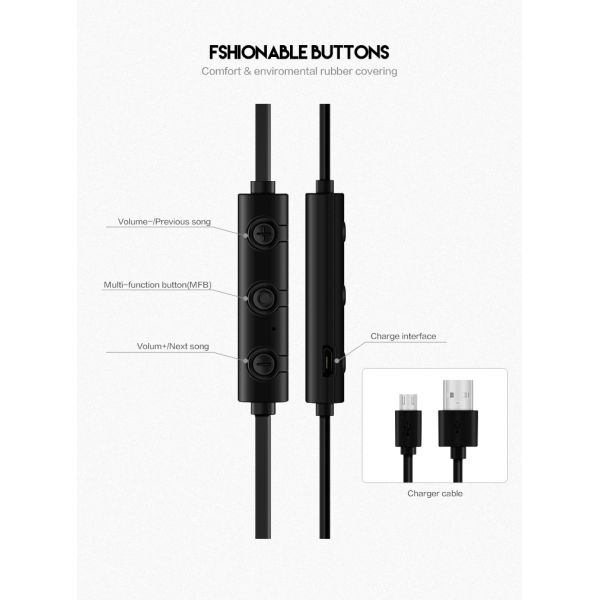 V4.2 Wireless Stereo Earphone Magnetic Dual Earbuds Controller Cable In Ear Sport Headset