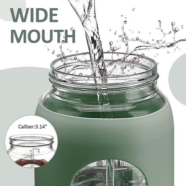 64 oz BPA-Free Glass Water Bottle with Straw and Time Marker Motivational Sports Bottle