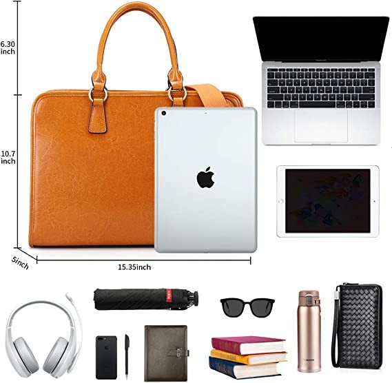 Kattee Genuine Leather Briefcase Large Capacity Laptop Bag 2.67 Pounds