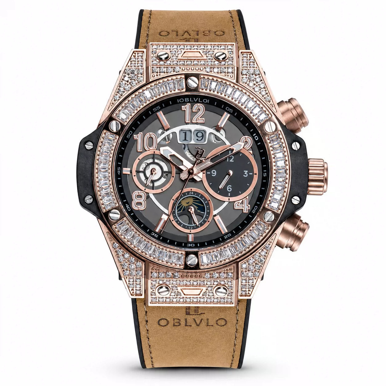 OBLVLO Men's Multi-Function Automatic Mechanical Watch, Large Dial Luxury Wristwatch, Custom Logo OEM Available
