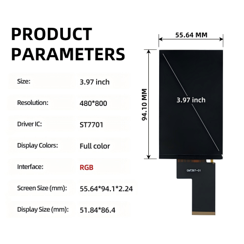 3.97 Inch IPS TFT LCD Module 480×800 24bit RGB 40-Pin ST7701S Driver for Smart Devices