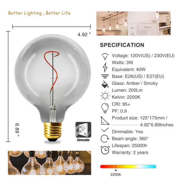 Лампа 135lm СИД OEM шарика нити СИД спирали G125 энергосберегающая