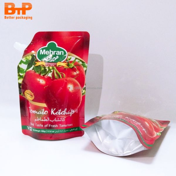 Custom Size and Logo Ketchup Plastic Mylar Packaging Bags Stand up Spout Pouch for Tomato Sauce