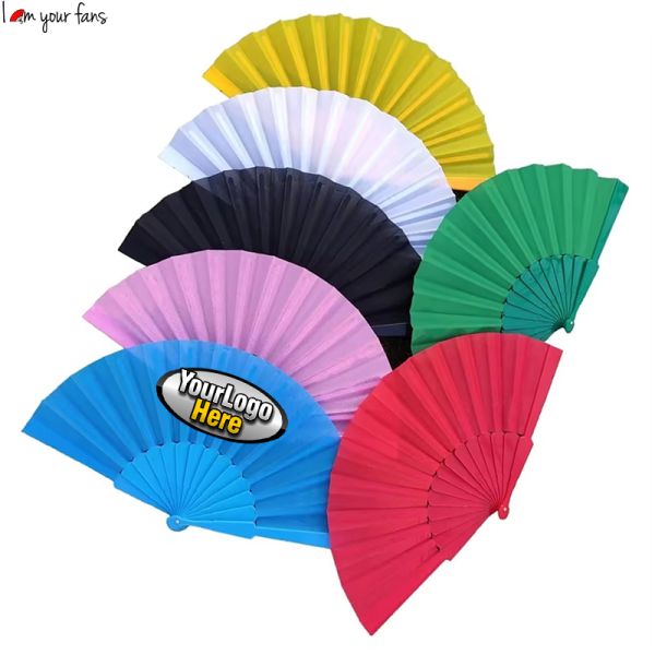 Custom Logo Plastic Printing Custom Hand Fan Promotional Plastic Skeleton Folding Fabric Hand Fan for Advertisement
