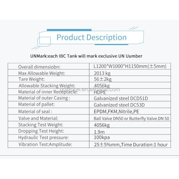 SIDUN 1000 Litre Chemical Tote Container 1200x1000mm