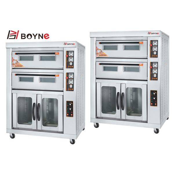 Commercial Bakery Kitchen Equipment Stainless Steel Two Deck Four Trays Gas Oven With Proofer