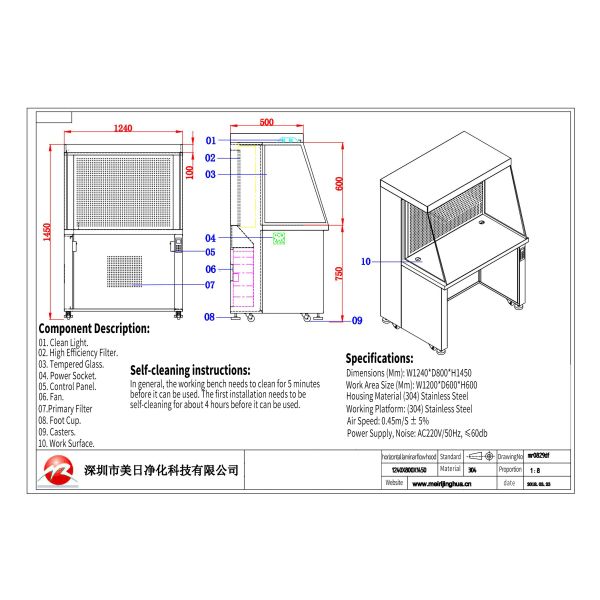 MRJH Horizontal Airflow Hood with SUS304 Material and Class 100 Cleanliness Laminar Flow Workbench