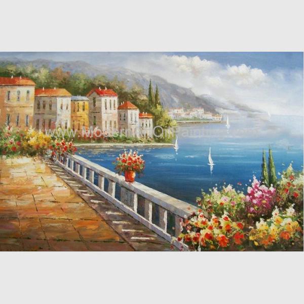 Pintura a óleo mediterrânea europeia, pintura a óleo feito a mão do jardim da lona