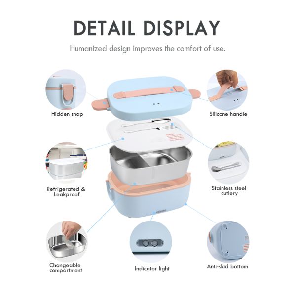 CE Certified Electric Lunch Box 1.8L Fast Heating, Portable Bento Food Warmer 304 Stainless Steel Car & Home Dual-Use, 5-in-1 Mini Heated Meal Container