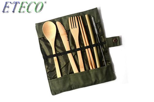 Reusable Cutlery Biodegradable Tableware Set Eco-Friendly Bamboo Dinnerware With Bag Pothook