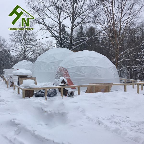 Winter White Outdoor Glamping Hotel Geodesic Dome Tent For Sale