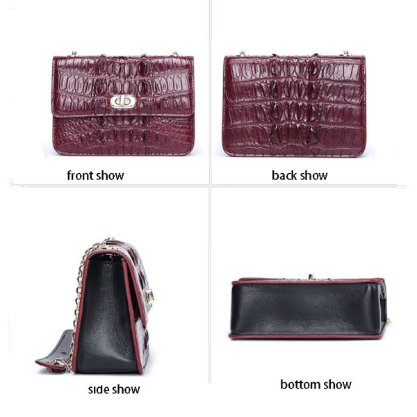 Fashion crocodile skull leather bag for women with one shoulder slung chain small square bag