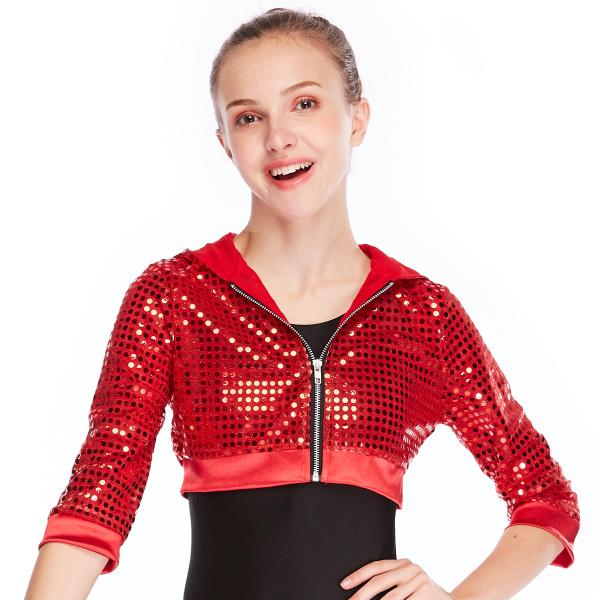 MiDee Sequins Hoodies Hip Hop Performance Dance Top Short Jacket For Girls