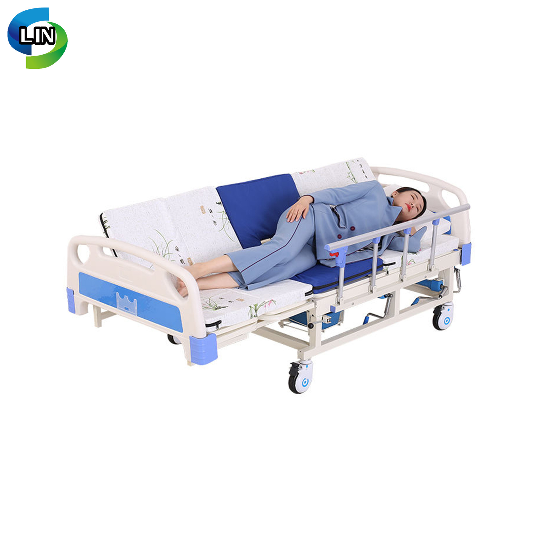 Manual Nursing Bed with Backrest and Footrest Adjustment and Side Tilting for Home Care