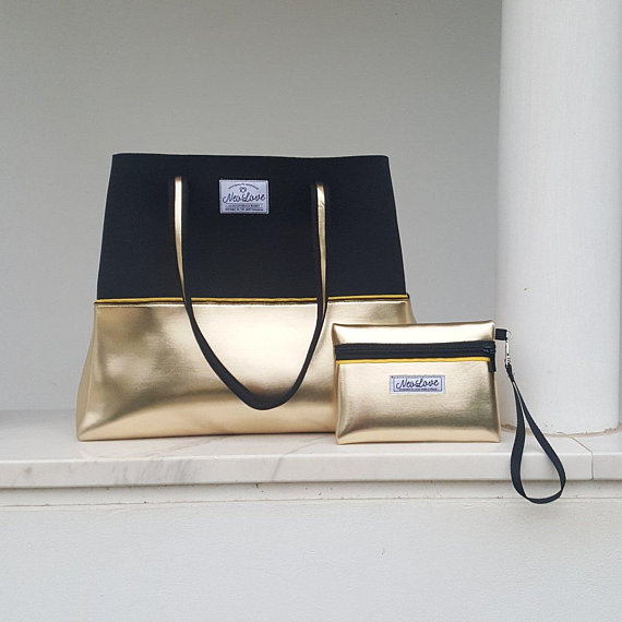 Gold Digger neoprene beach bag, travel pouch and tote bag with purse, summer bag, tote bag, vegan fashion