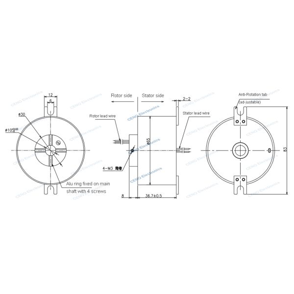 High Speed Slip Ring with Through Hole and T-type thermocouple signal