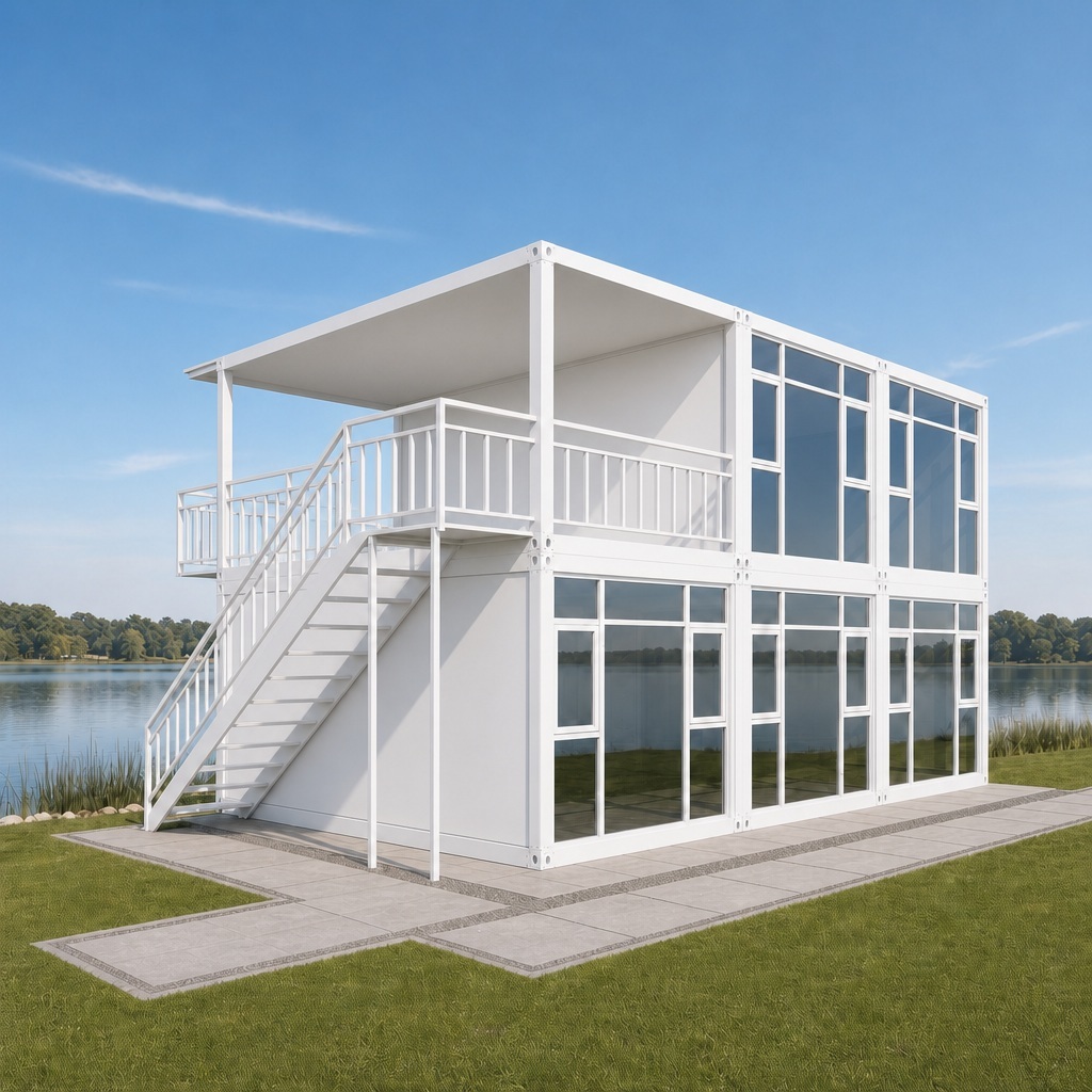 Premium 2-Story Modular Flat Pack Container House with Glass Walls & Balcony