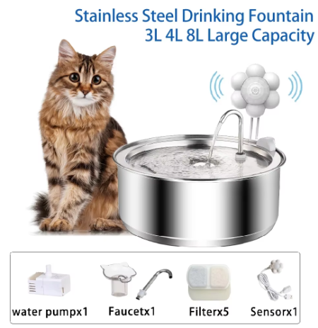 Stainless Steel Pet Drinking Water Fountain Automatic Water Dispenser 3L Capacity