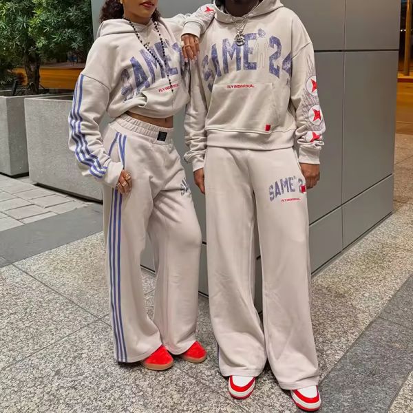 Sweat à swets à écran sur mesure Sweins Sweins Sweet Acid Wash et Pantalons à rayures Sport Jogger Ensembles de surdimen