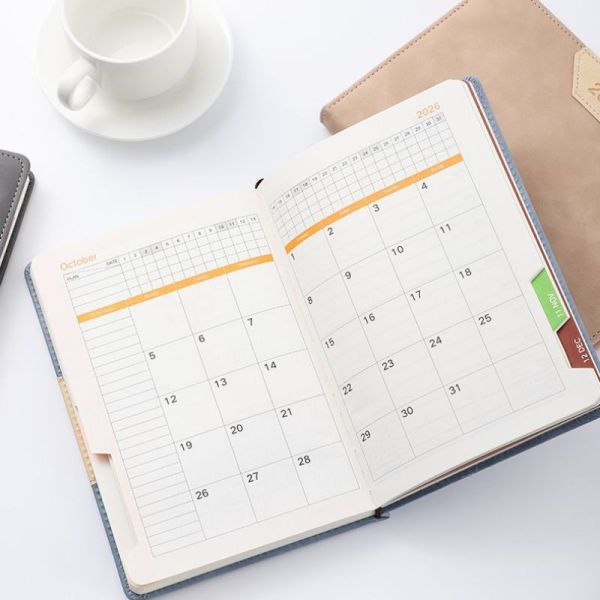 Papeterie en gros PU Cuir 2026 Carnets Planificateur Hebdomadaire Calendrier Journal A5 Carnets de notes pour l'école Bureau Cadeau