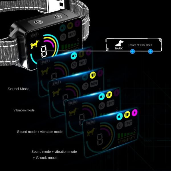 M Intelligent Rechargeable Eco-friendly Plastic Dog Training Collar LCD Color Screen Waterproof IP67 Long Battery Life Bark Stop