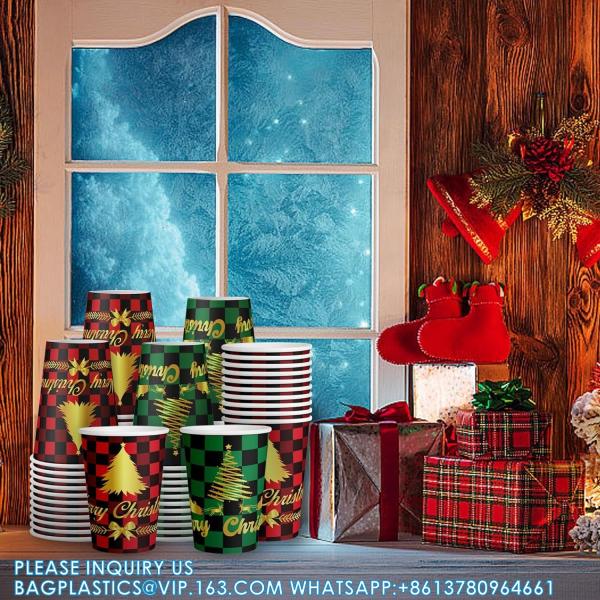 Christmas Paper Coffee Cups With Sleeves Lids 12 Oz Xmas Disposable Party Cup Christmas Tree Hot Cocoa Cups