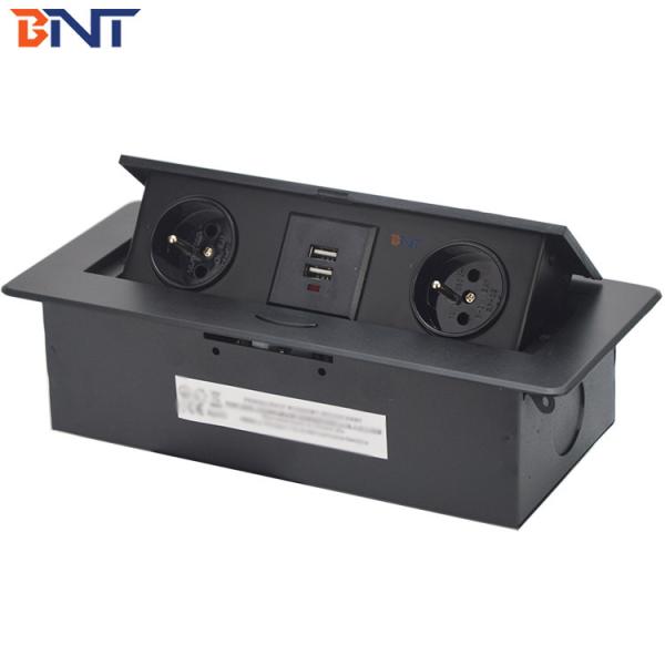 10A Rated Current Black  Oval Corner Desktop Pop Up Hidden Outlet With USB Charger Jack