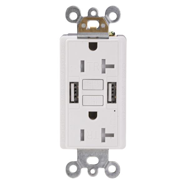 120V 60Hz GFCI Electrical Outlet 20A GFCI USB Receptacles With 5V 2.4A USB