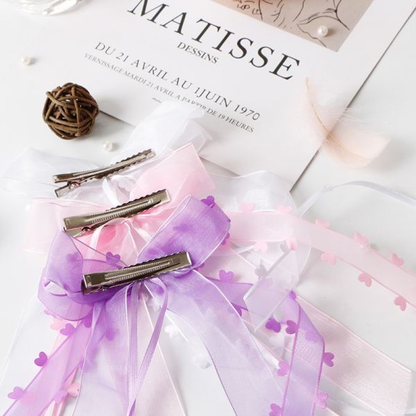 Полиэфирные сердечные органы для волос, луки для волос, ленточные зажимы для красивых аксессуаров для волос бабочек